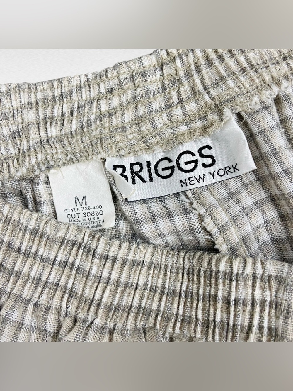 VINTAGE Briggs New York Beige Taupe Micro Plaid High Waist Pull On Flax Pants - Picture 7 of 8